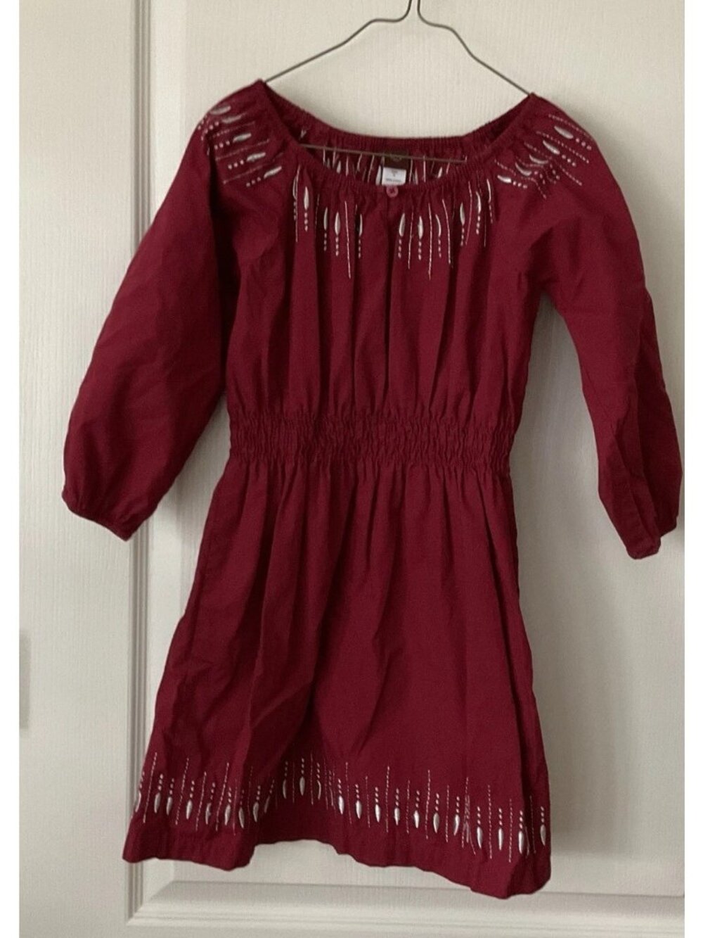 Tea Collection Dress Girls Sz 6 Long Sleeve Cotton Red/maroon Silver Embroidered